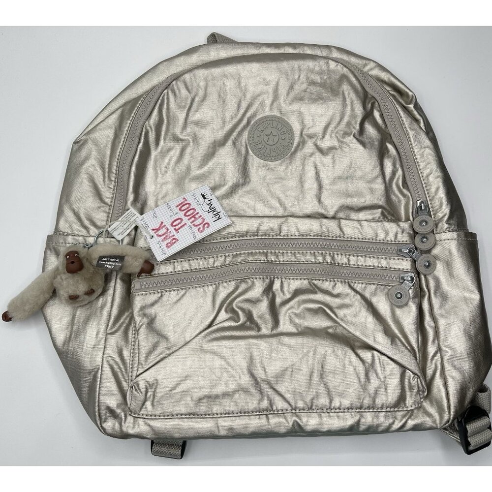 Kipling Bouree Backpack School Bag Nylon Silver Beige Metallic BP4194 $114
